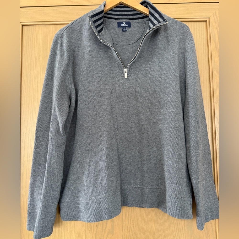 Faconnable Men's Gray Zip-Up Quarter Zip Contrast Interior Collar / medium